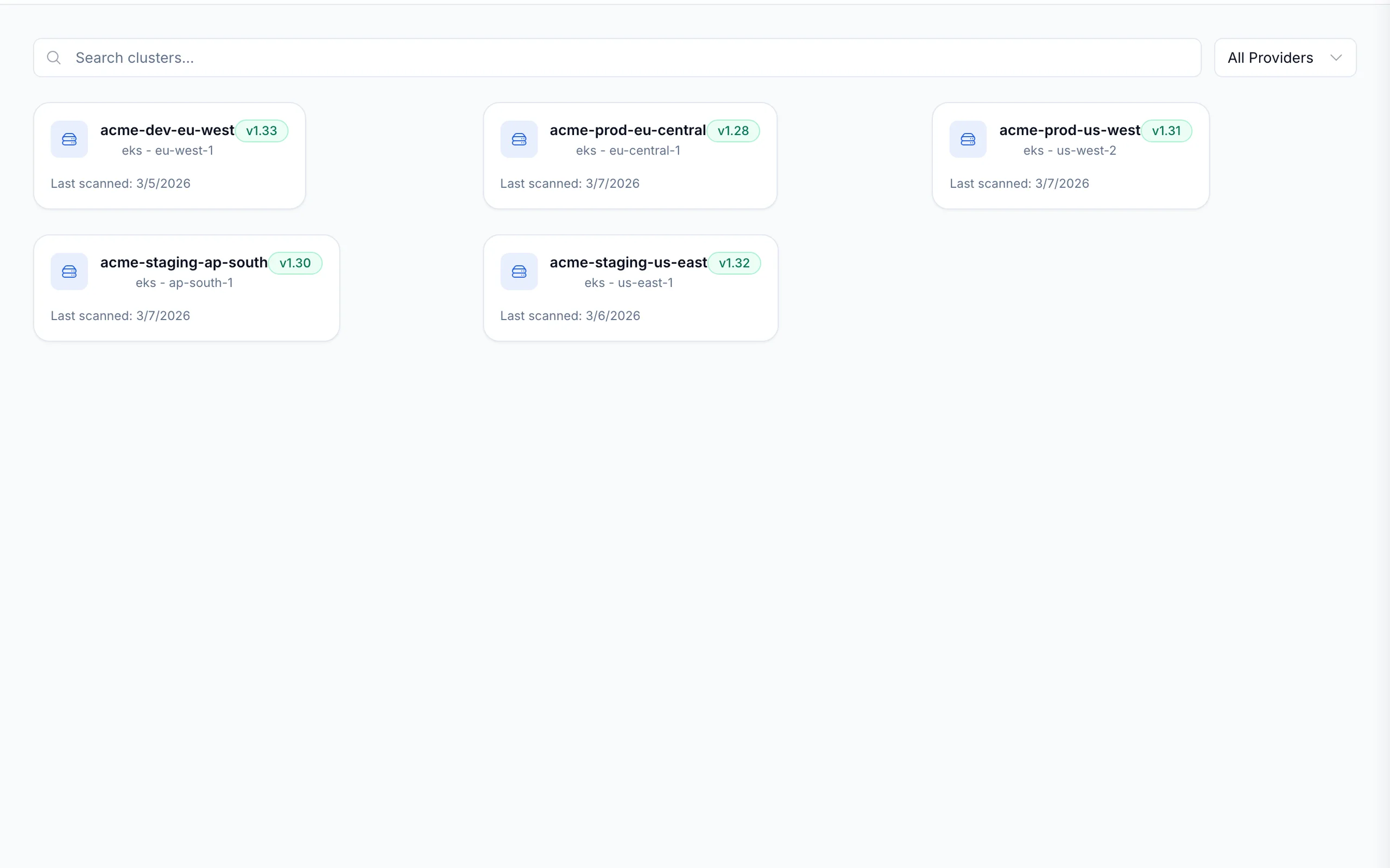 Scanning dashboard view